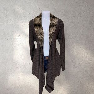 Vine Street Apparel Brown & Tan Faux Fur Cardigan